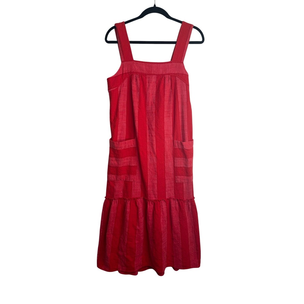 Maeve Anthropologie Red Striped Tiered Midi Dress Sleeveless Pockets Small